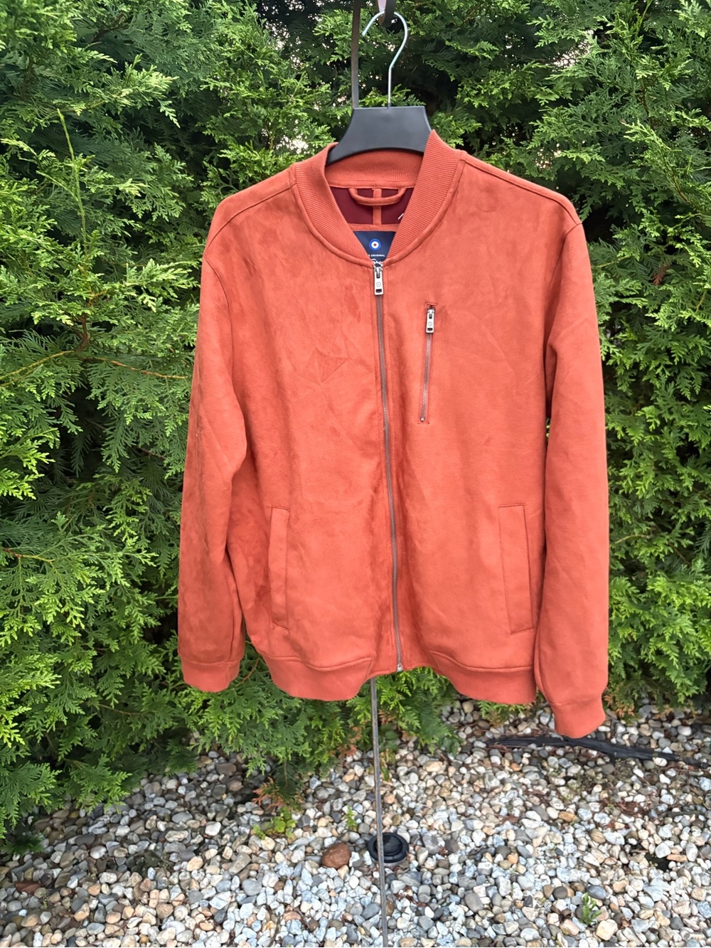 Ben Sherman Mens Faux Suede Bomber Jacket Size Large Rust Burnt Orange Full Zip